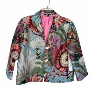NWT Painted Pony Jacquard Jacket Floral Large Big Silver Buttons Lined
